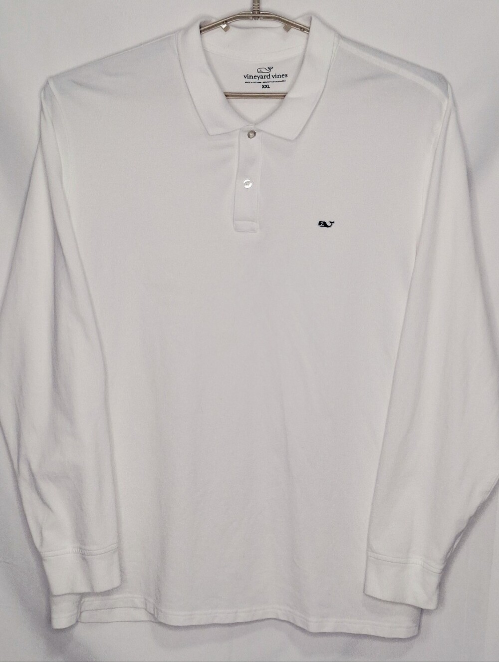 Vineyard Vines Men’s Long-Sleeve Polo - White with Navy Whale Logo XXL